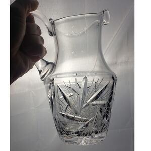 Vintage Cut Glass Etched Pitcher Pinwheel Star of David